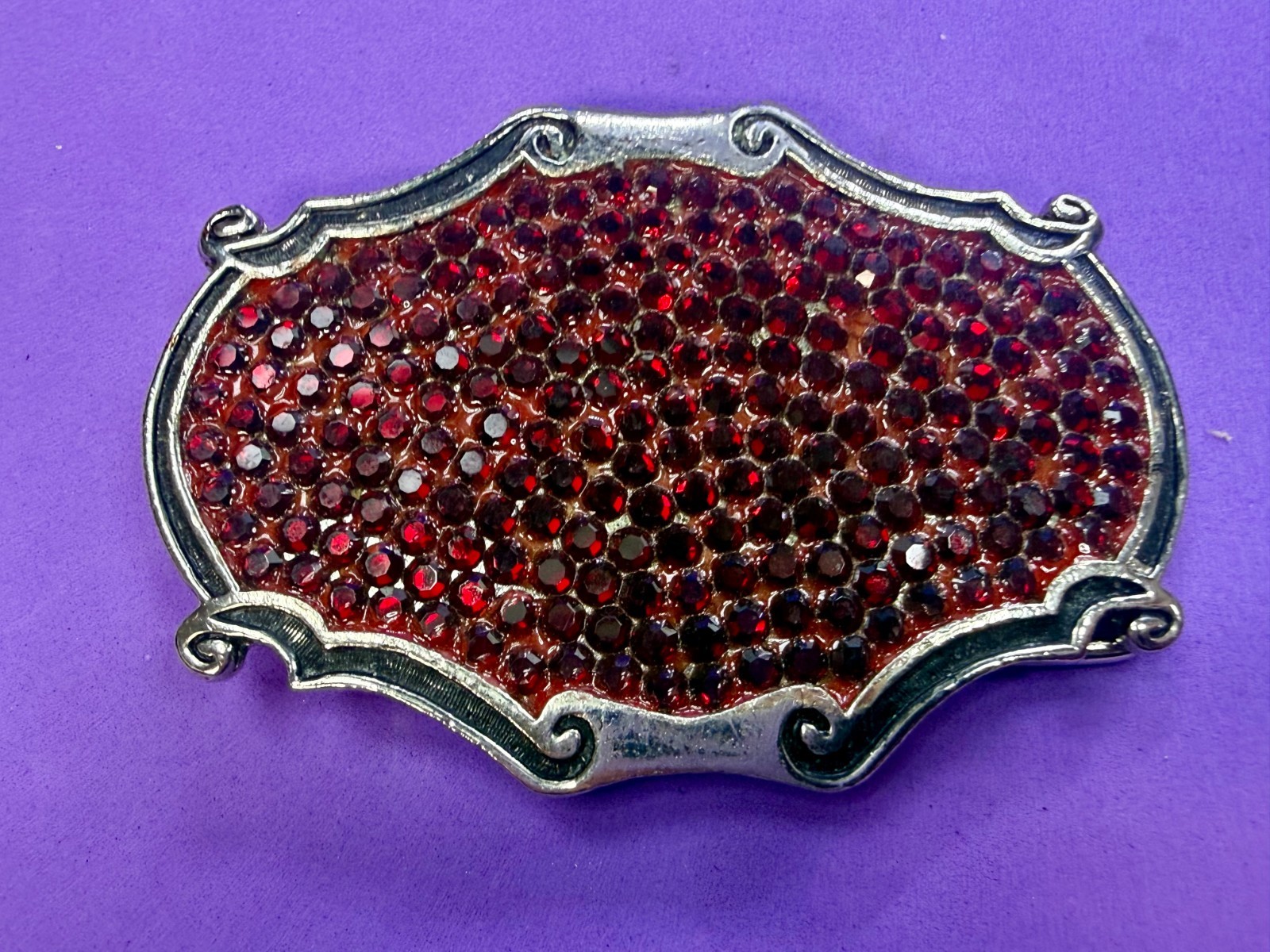 Red Rhinestone Completely Covered Womens Ladies Western Framed Belt Buckle