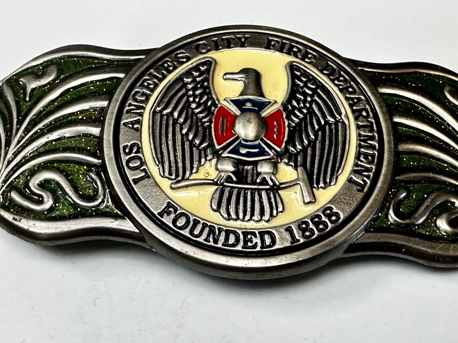 LA Los Angeles Fire Department 1888 Silver TFJ LARGE 6&Prime; Wide Belt Buckle