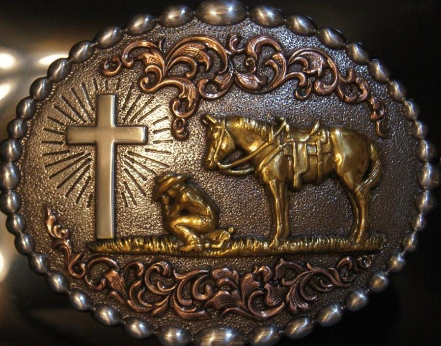 Nocona Cowboy Praying at the Cross Belt Buckle M & F Western 37915