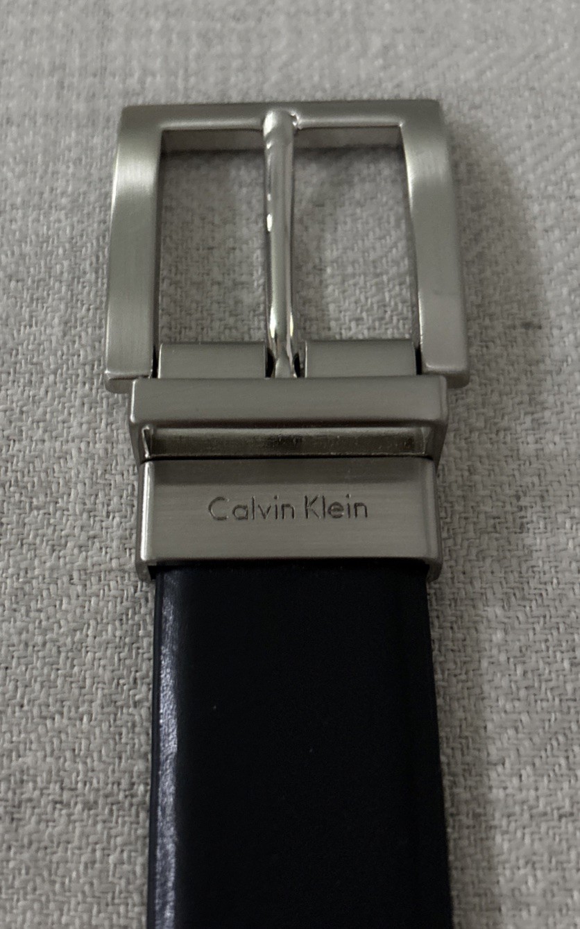 Calvin Klein Reversible Black/Brown Leather Belt Sz XL Silver Buckle #640556 NWT