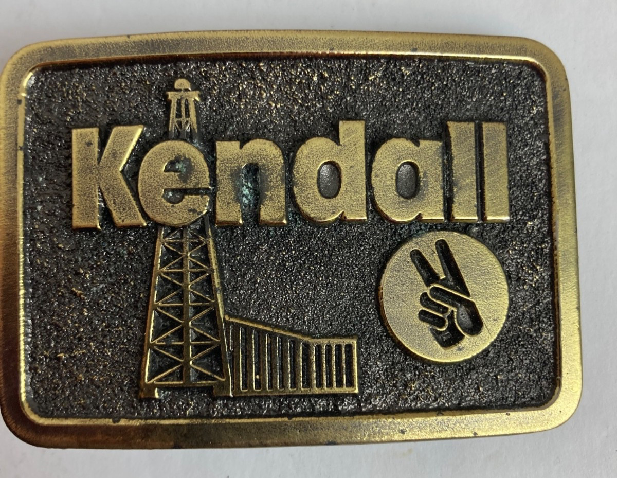 1980 Kendall Motor Oil Limited Edition Brass Tone Belt Buckle Oil Rig Vintage