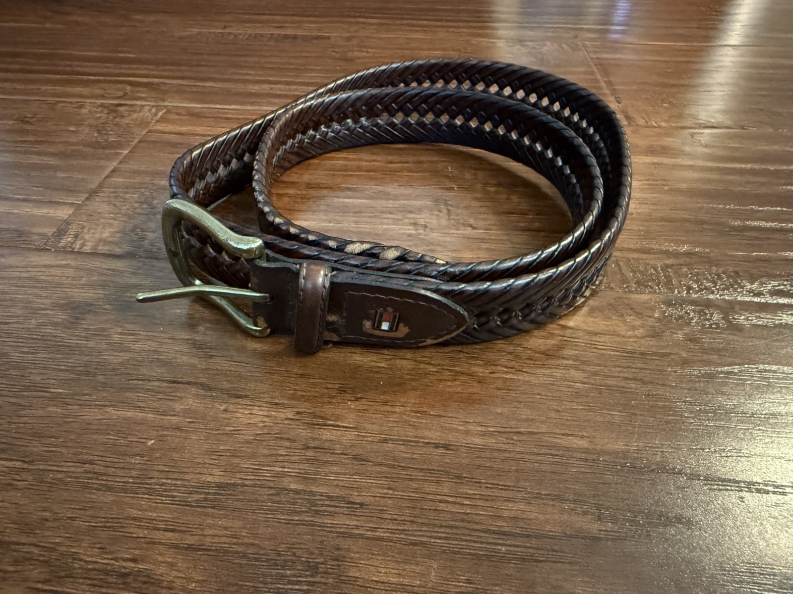 Vintage Tommy Hilfiger Mens Leather Trim Braided Laced Belt Brown Size 40