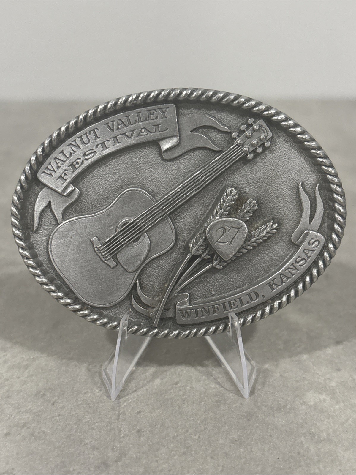 Acoustic Guitar 1998 Belt Buckle Walnut Valley Festival 27th Winfield KS Music F