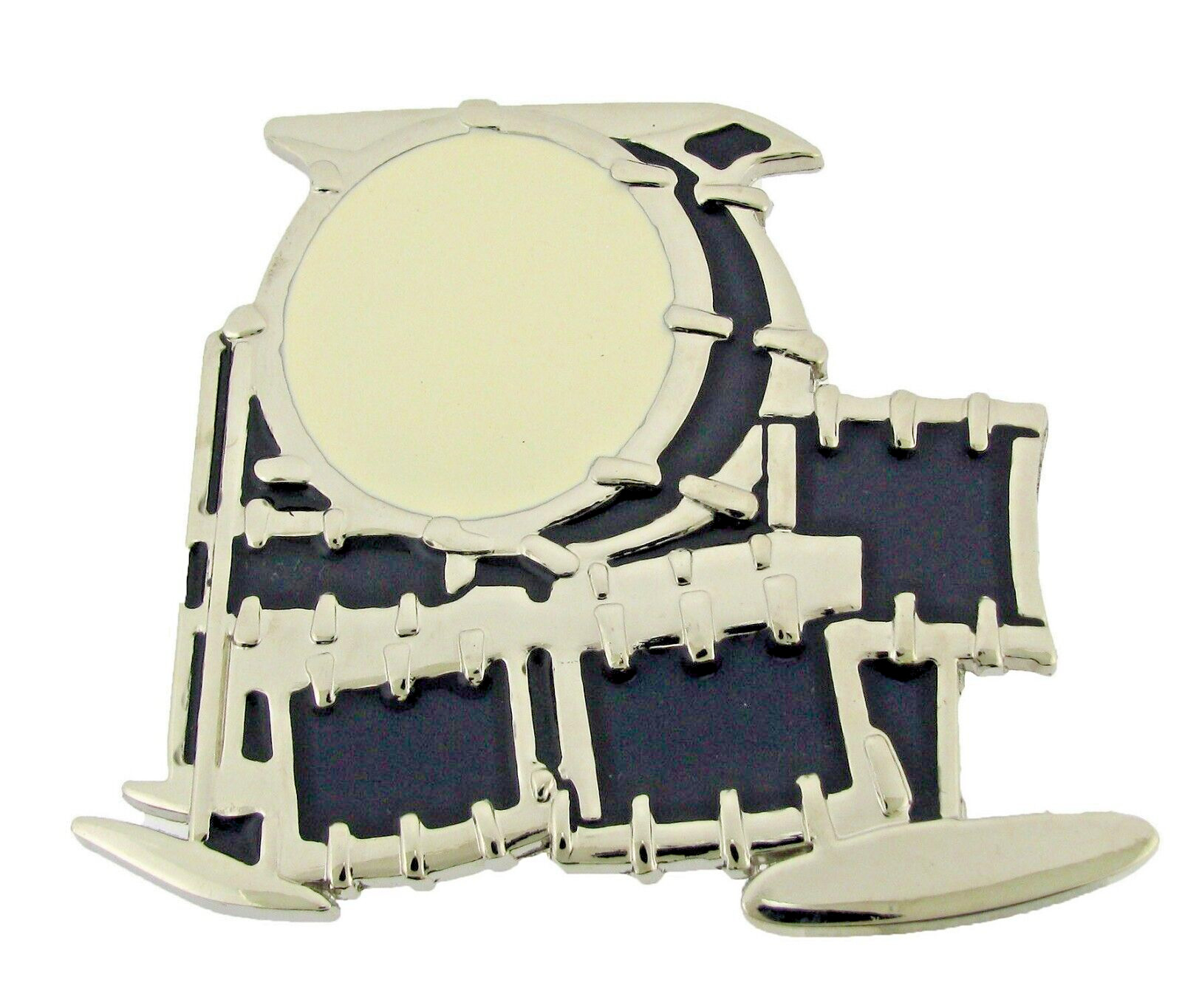 Drum Drums Kit Music Rock Roll Belt BUCKLE HIP HOP Silver Chrome Retro Musician
