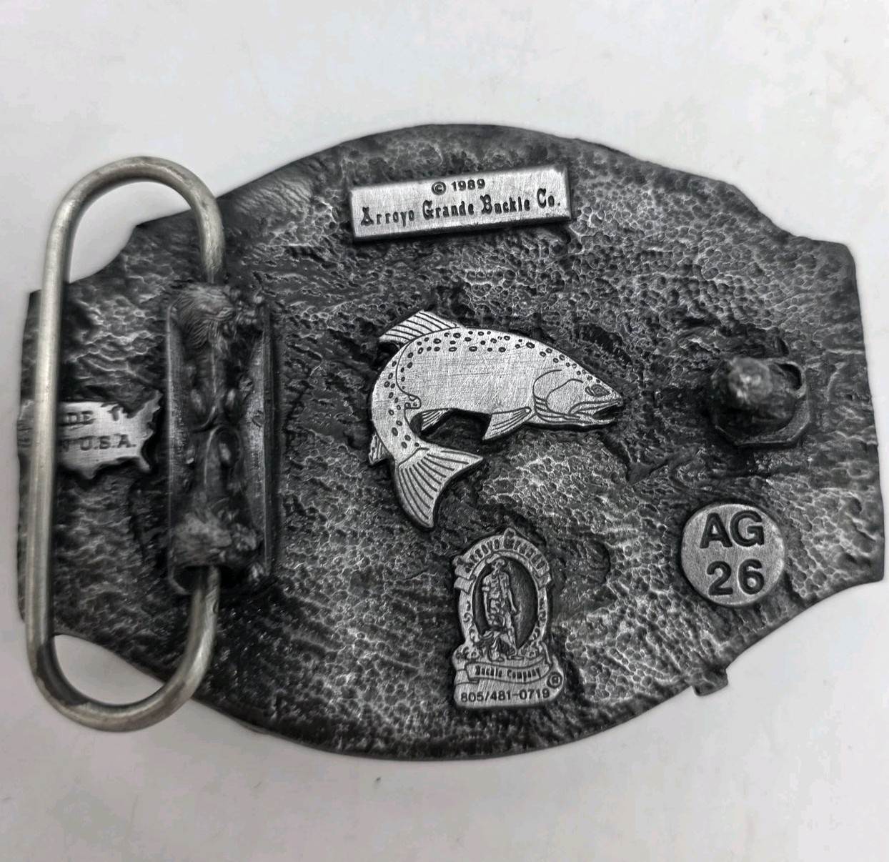Vintage Arrow Creek I&rsquo;d Rather Be Fishing Belt Buckle Mens Silver Western Trout