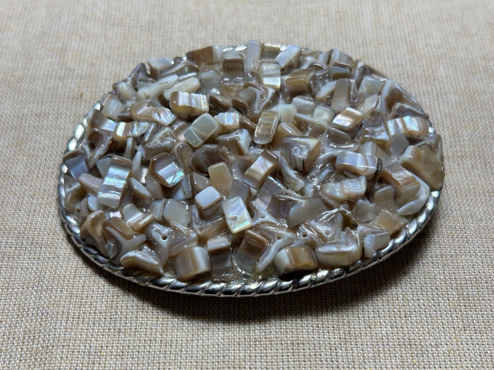 Western Style Belt Buckle Mother of Pearl Inspired Mosaic Oval Interchangeable
