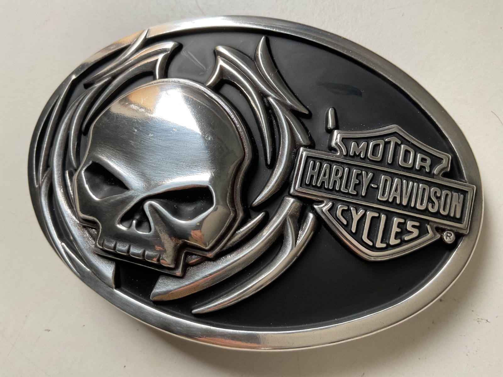 Harley-Davidson Willie G skull Bar&Shield belt buckle.#97798-09VM.Silver plaited