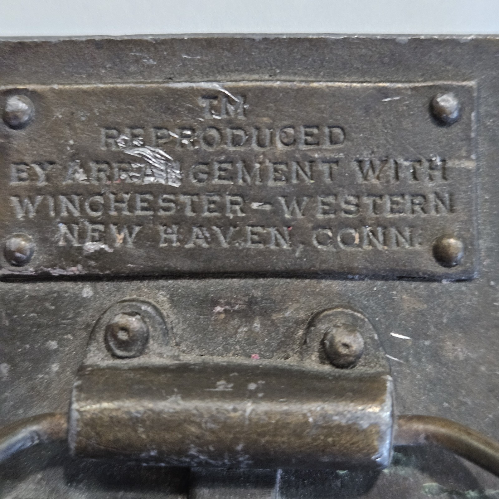 Vintage Winchester Repeating Arms Brass Belt Buckle Rifle New Haven Conn.