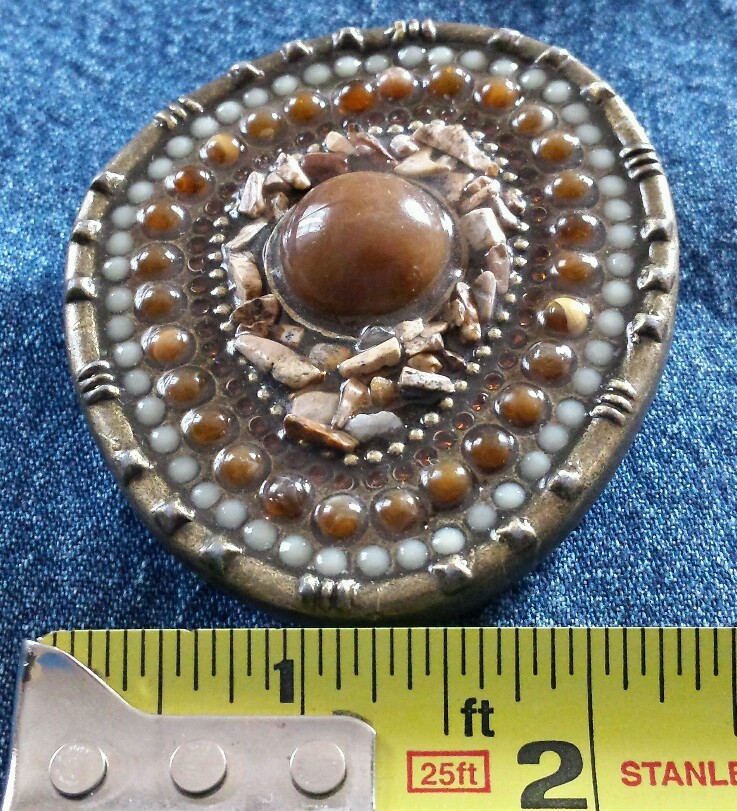 BROWN MULTI COLOR BEADED RHINESTONE STONE PIECES BELT BUCKLE DECORATIVE DESIGN