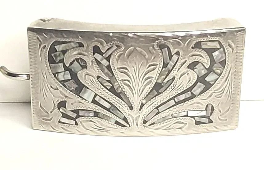Buckle, Alpaca Mexican Silver and Abalone inlaid