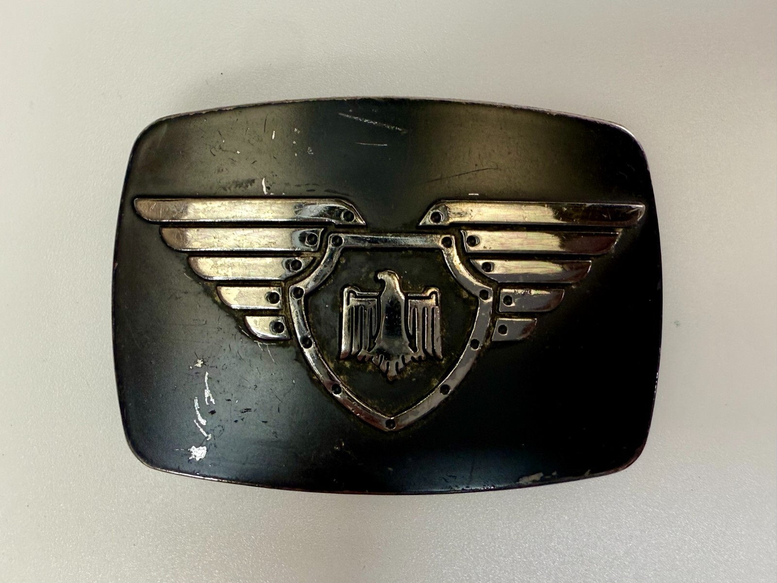 Thunderbird Shield Wings Crest Logo Enameled Belt Buckle Chrome Brand #6172