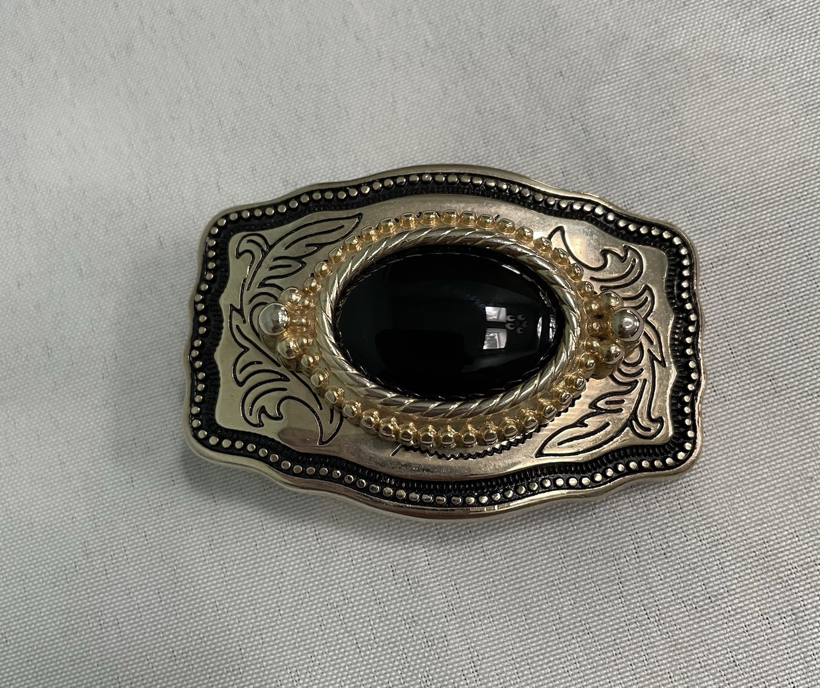 Gold Color Oval Western Natural Black Onyx Cabochon Cab Belt USA Made