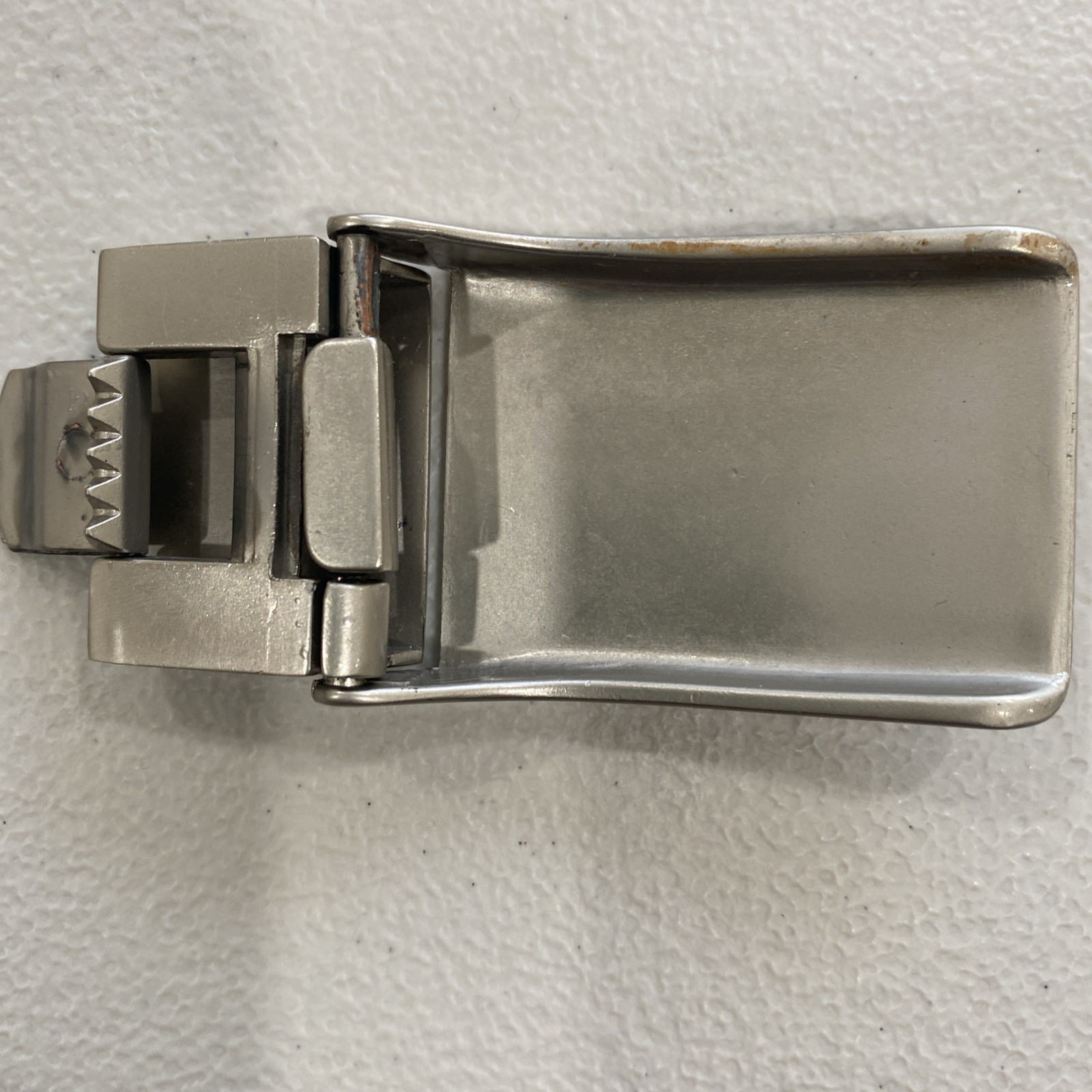Belt Buckle Marked “Italy” Lion Face In Round, Scrolled Circle