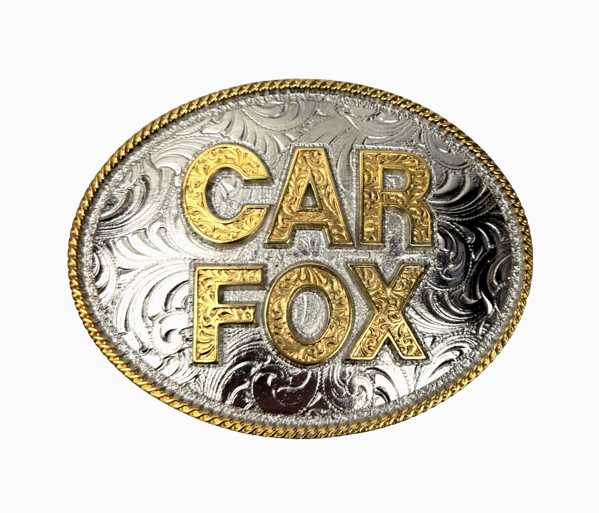 Montana Silversmiths Belt Buckle Car Fox Custom Oval Engraved Filigree Design 4&Prime;