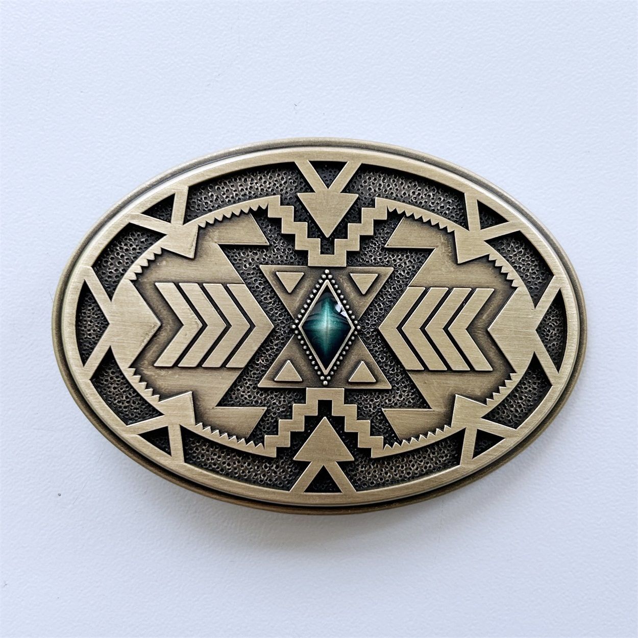 Geometric Patterns Western Cowboy Oval Enamel Bronze Plated Metal Belt Buckle