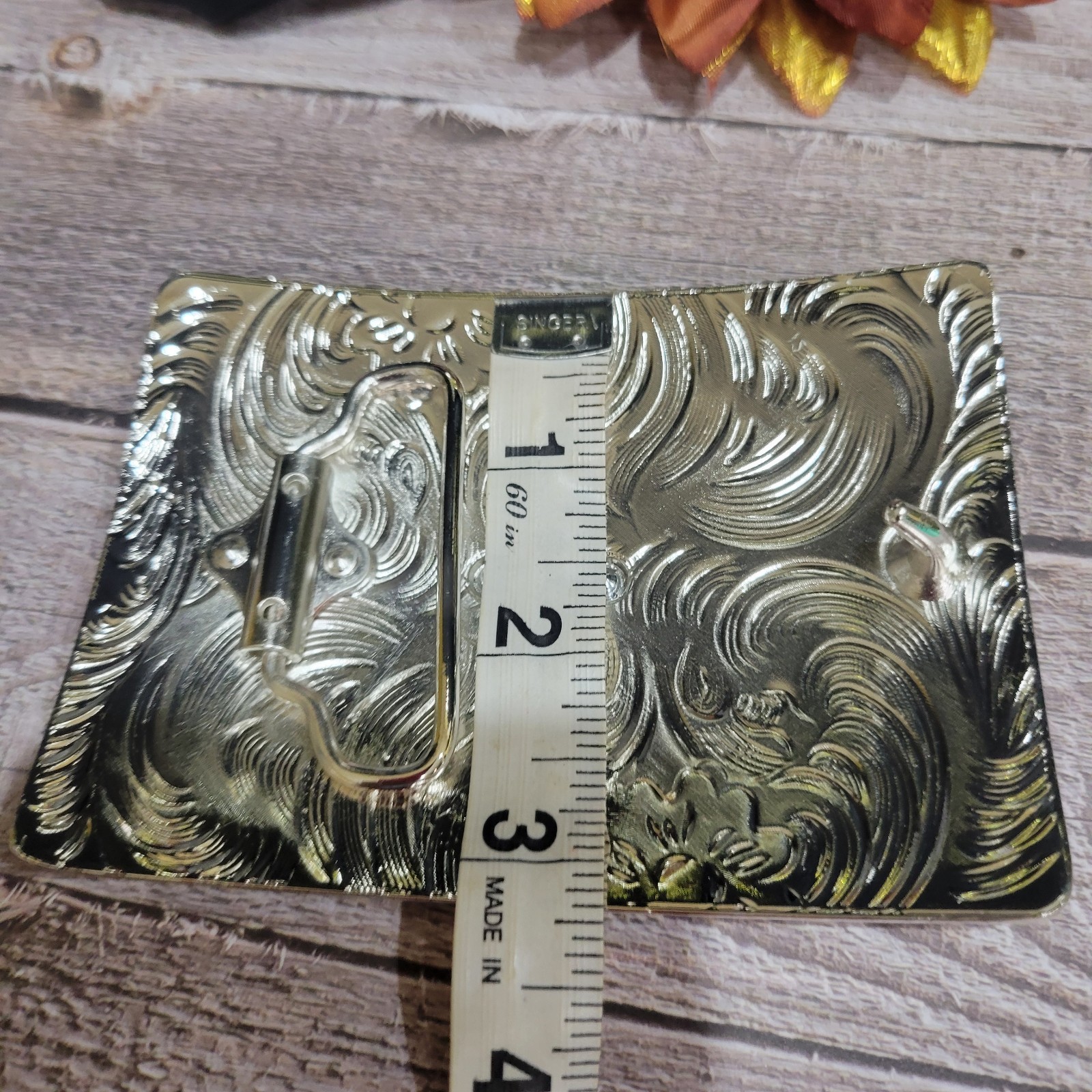 Centenario Cowboy Belt Buckle Western Hebilla Rodeo Silver & Gold Faux 50 Peso