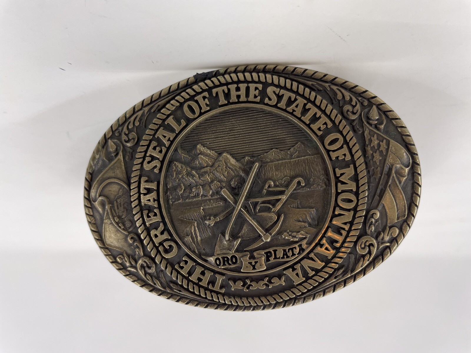 Tony Lama The Great State of Montana Belt Buckle Solid Brass And Leather Belt