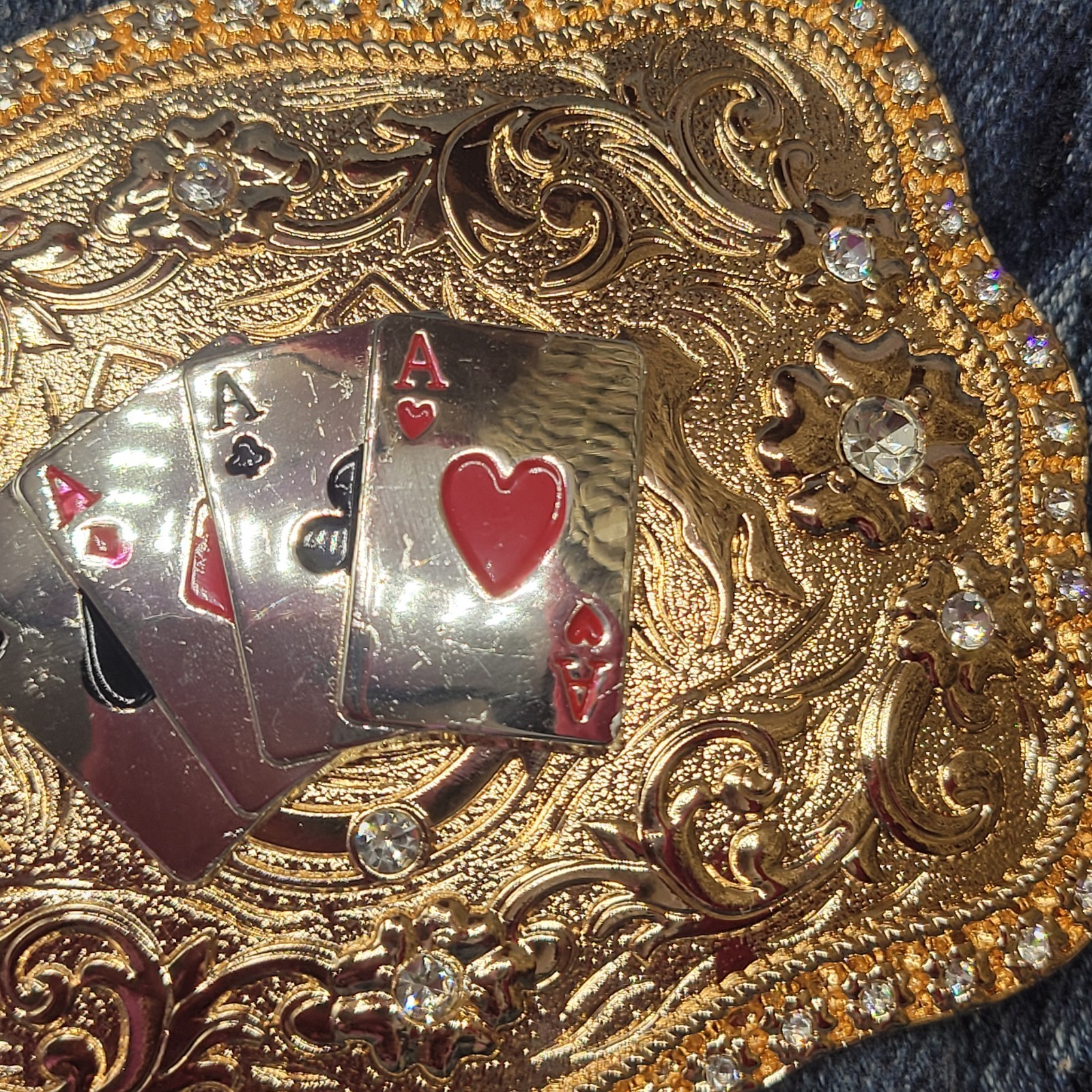 Four Aces Western Belt Buckle Cowboy Rodeo Jeans Buckle Silver & Rosetone