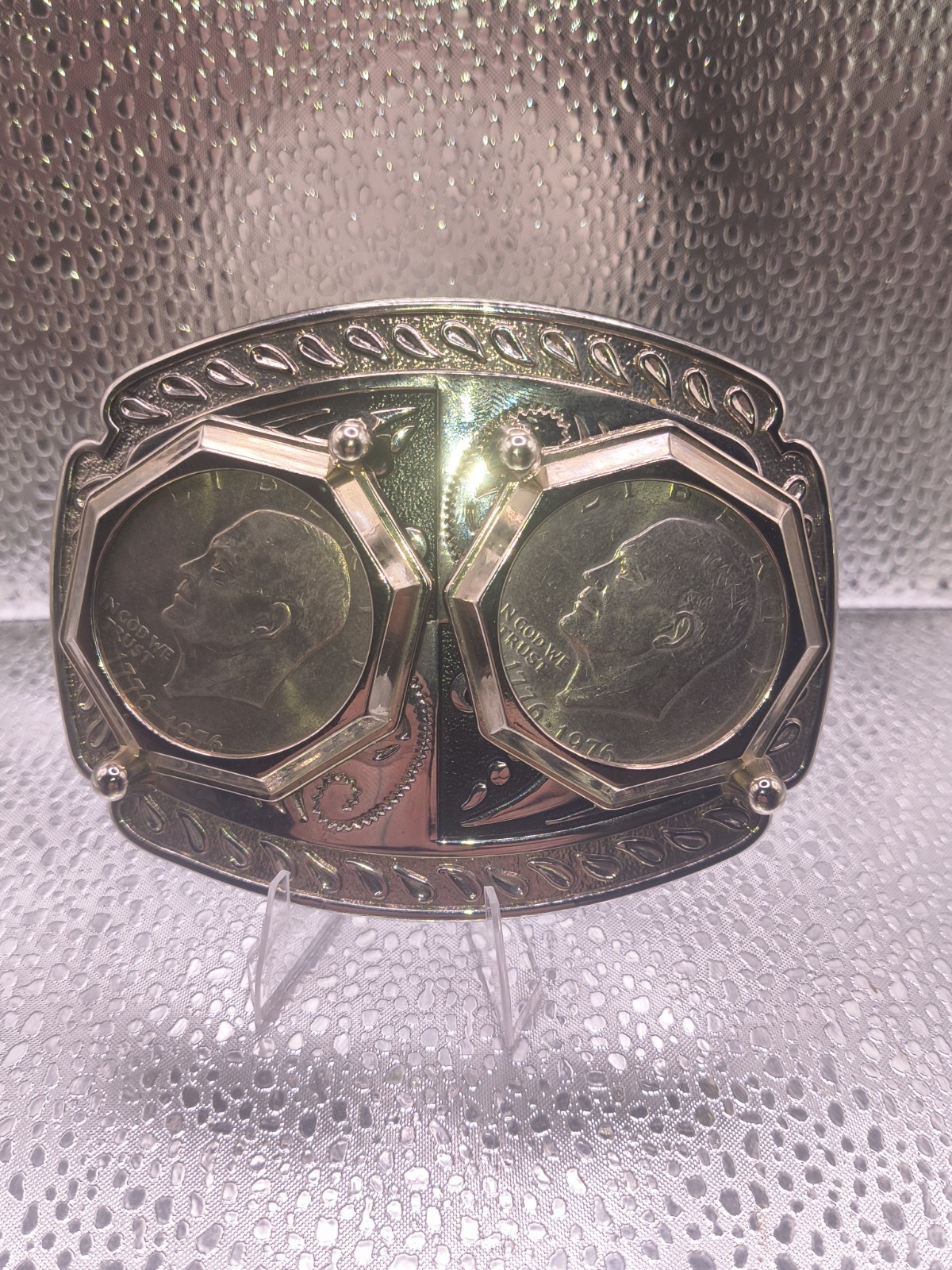 Double Eisenhower SILVER DOLLAR Coins Belt Buckle 1776 – 1976 Centennial 4×2.75”