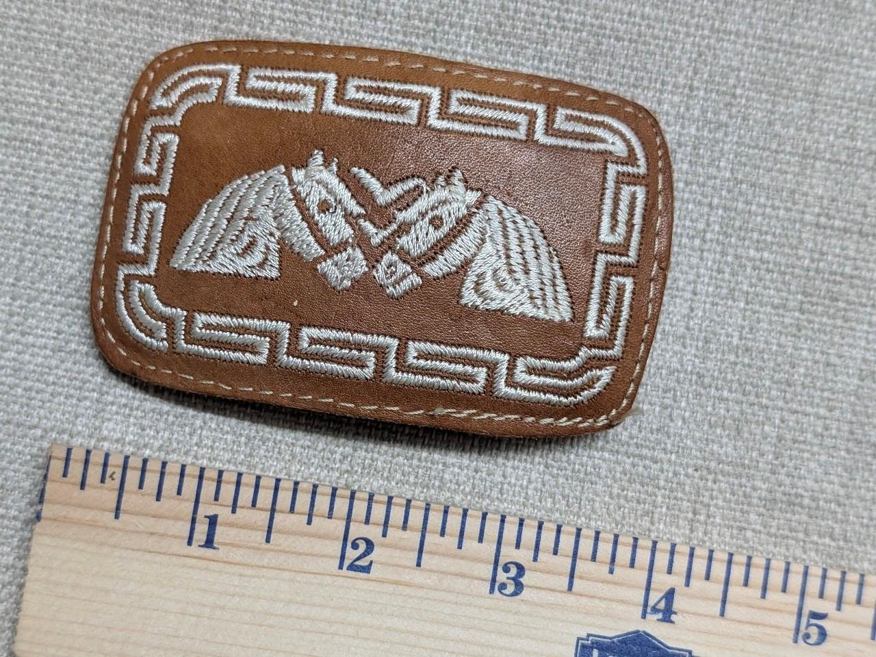 vintage HORSES handcrafted WESTERN belt buckle EQUESTRIAN leather STITCHED