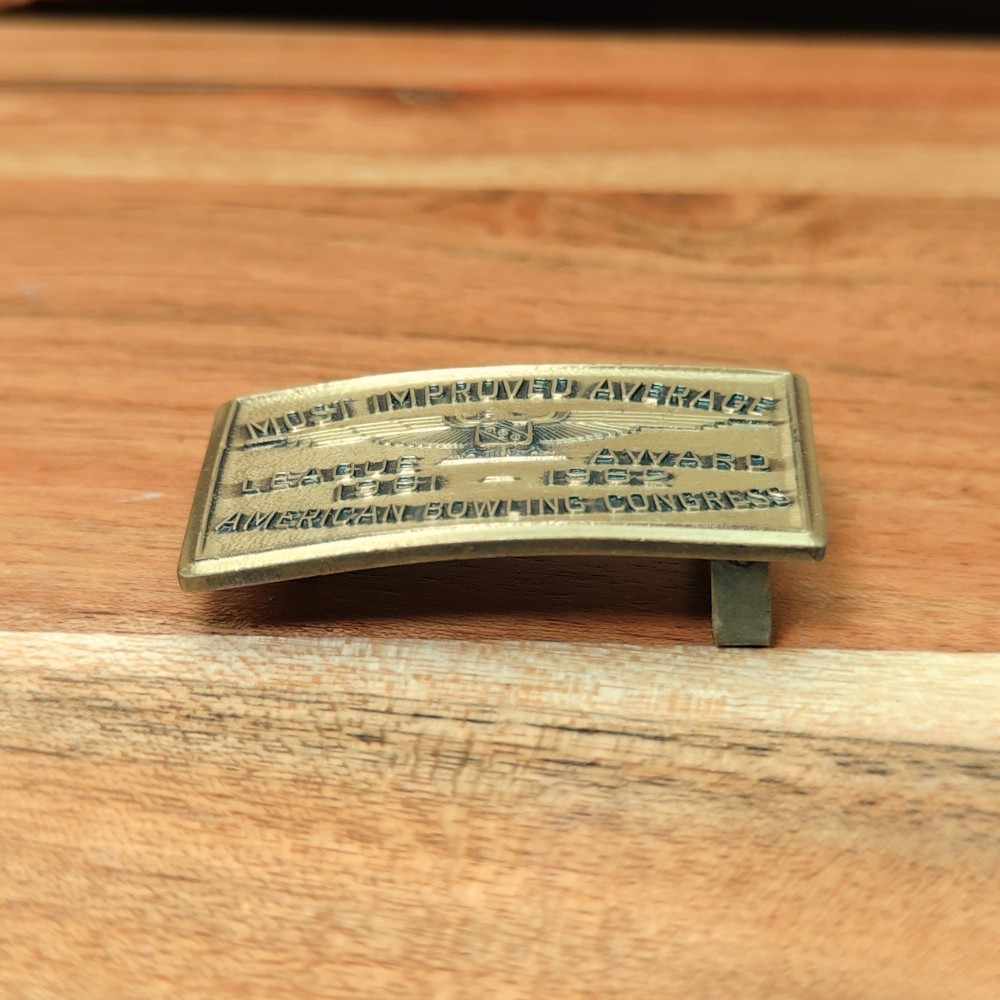 60s Rectangular American Bowling Congress Logo Eagle Solid Brass Belt Buckle