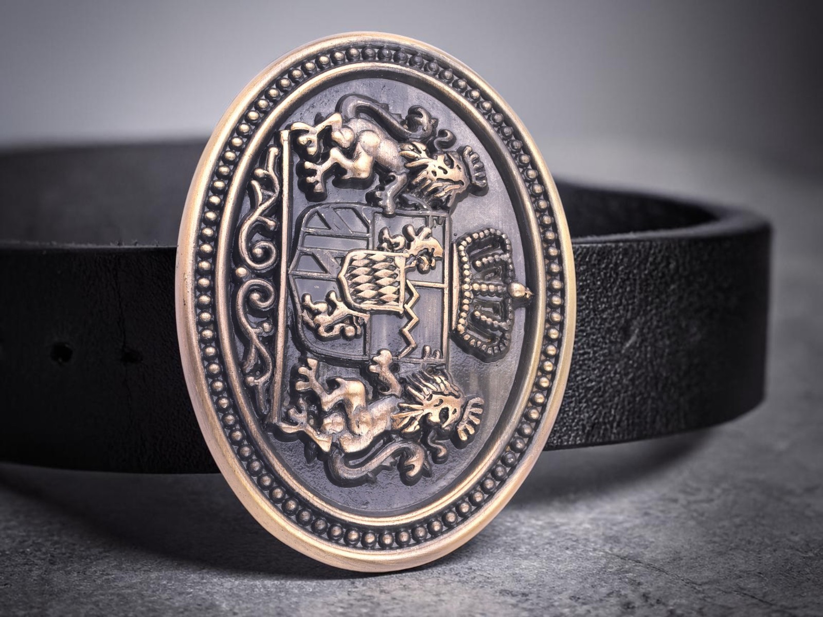 Western Belt Buckle With Handmade Leather Strap | Royal Lion Design