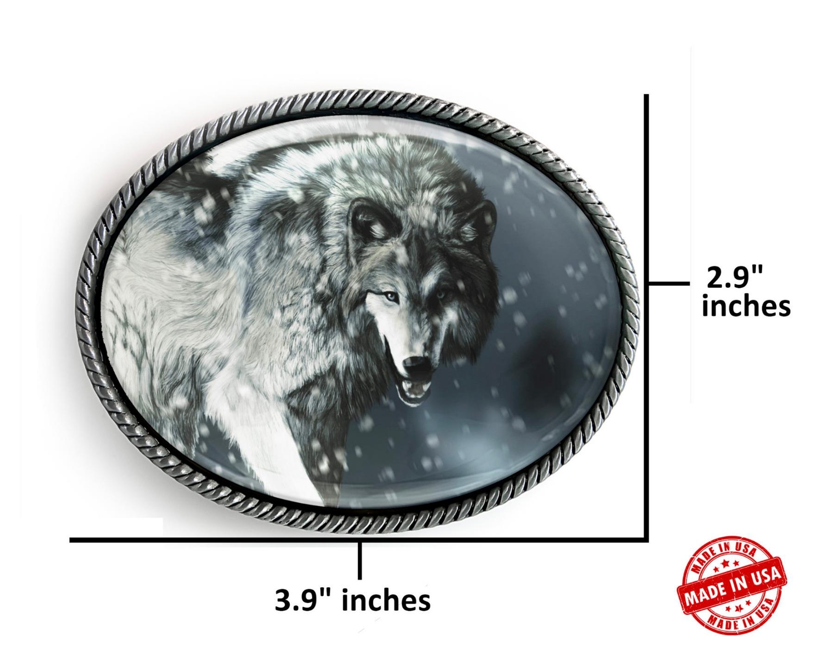 Alpha Wolf Belt Buckle – Wild Animal Art Handmade Oval Buckle – 630-SO