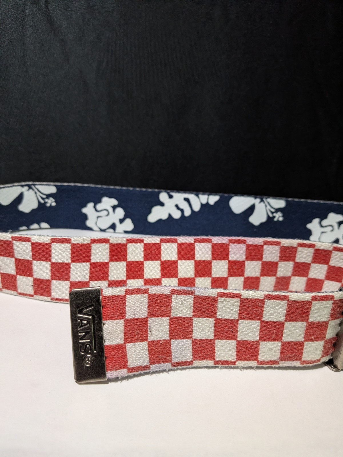VANS OFF THE WALL BELT & BUCKLE RED CHECK BLUE FLORAL DESIGN