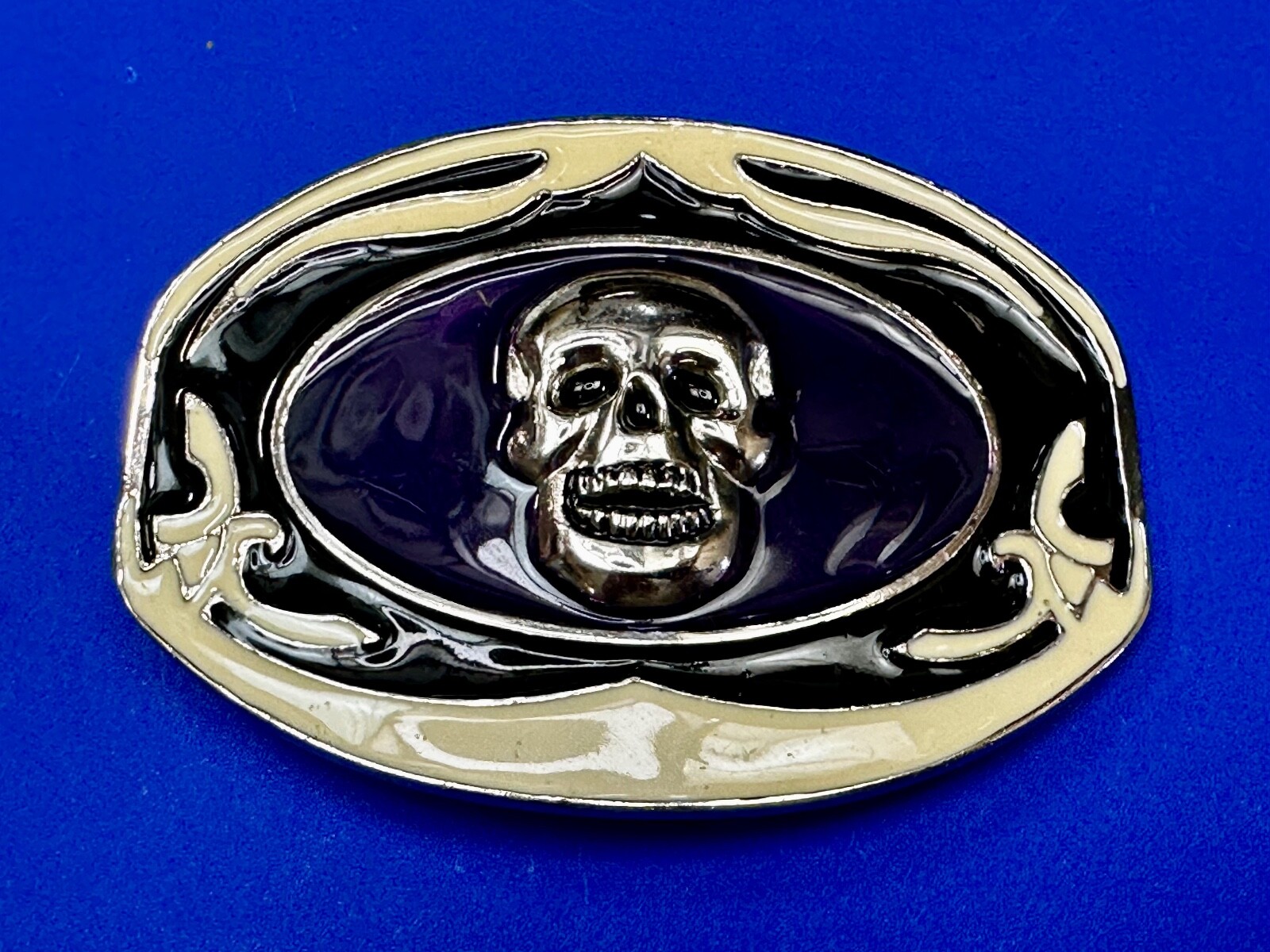Cream & Purple Colors Skull Motorcycle Biker Large Oversized Belt Buckle