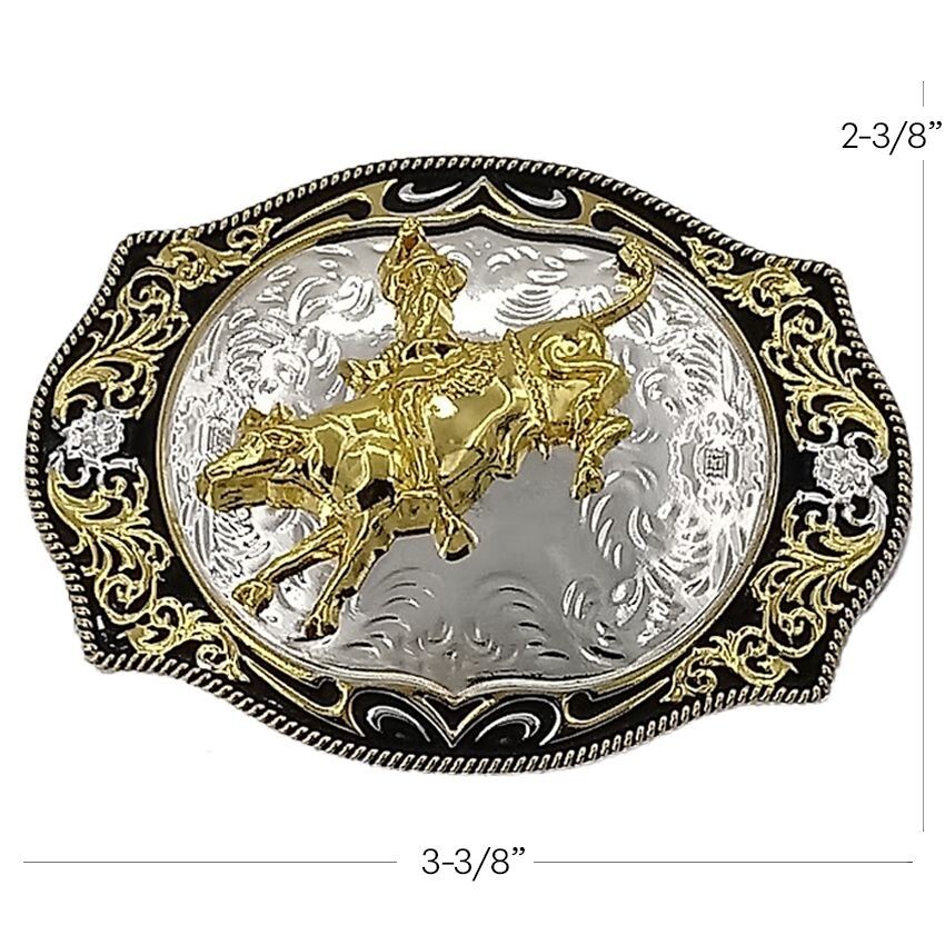 Rodeo Bull Riding Western Belt Buckle Silver Gold finish 039