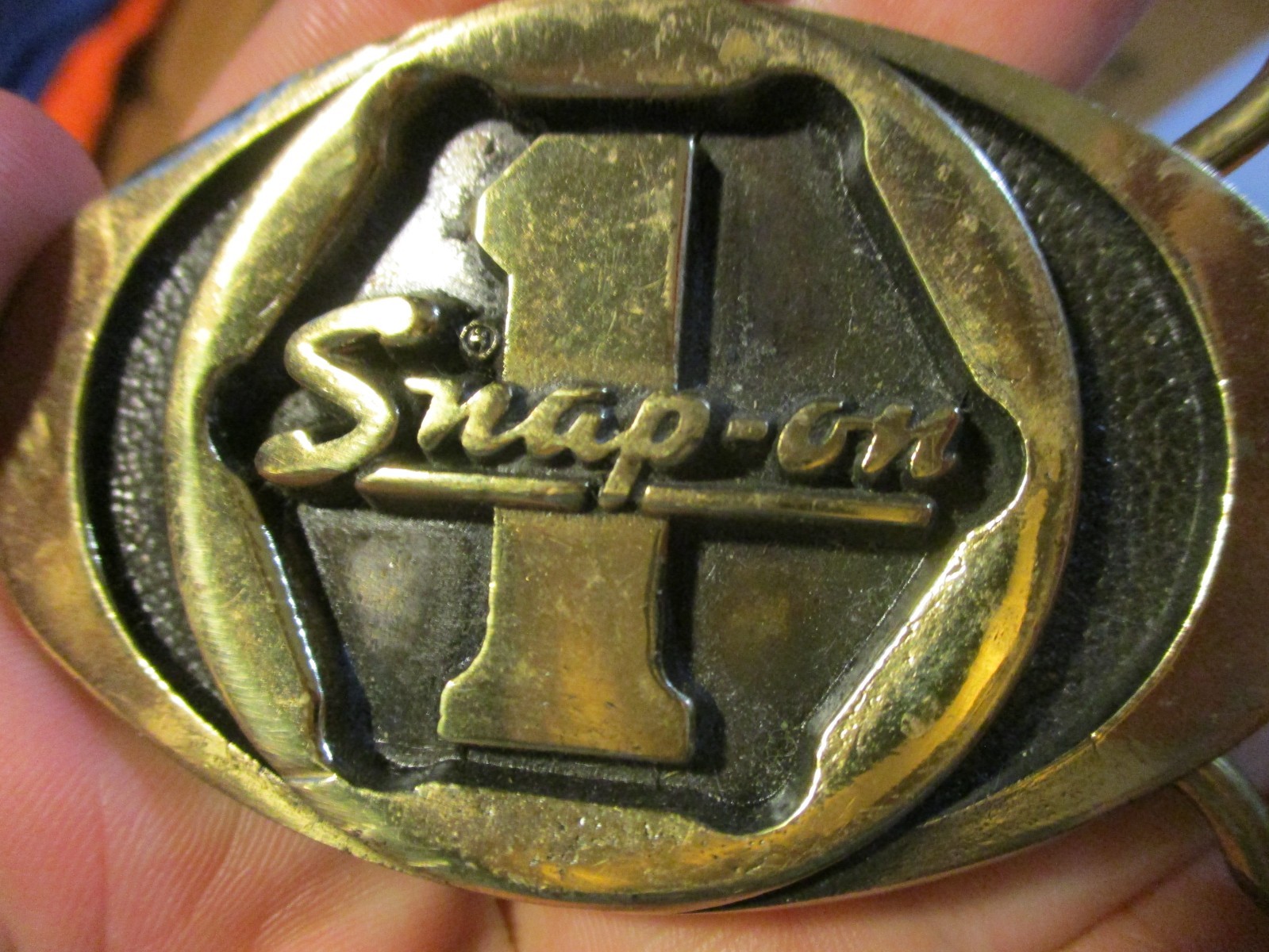 SNAP-ON TOOLS #1 VINTAGE SPP-455 SOLID BRASS BTS OVAL BELT BUCKLE MADE IN USA
