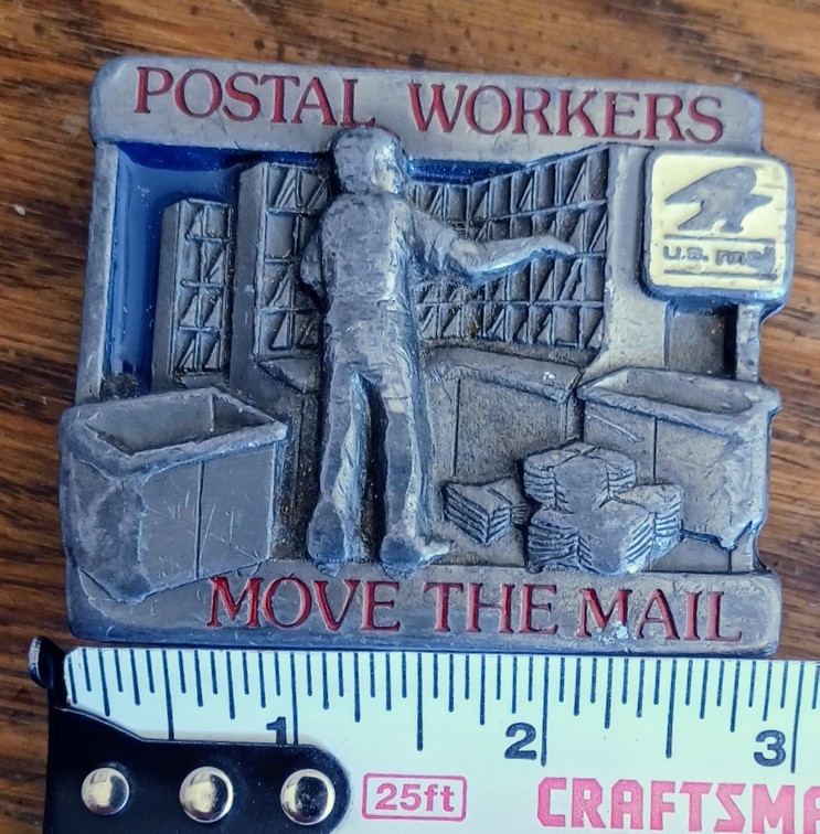 VTG Postal Workers Move the Mail US Postal Service Mailman Belt Buckle enamel