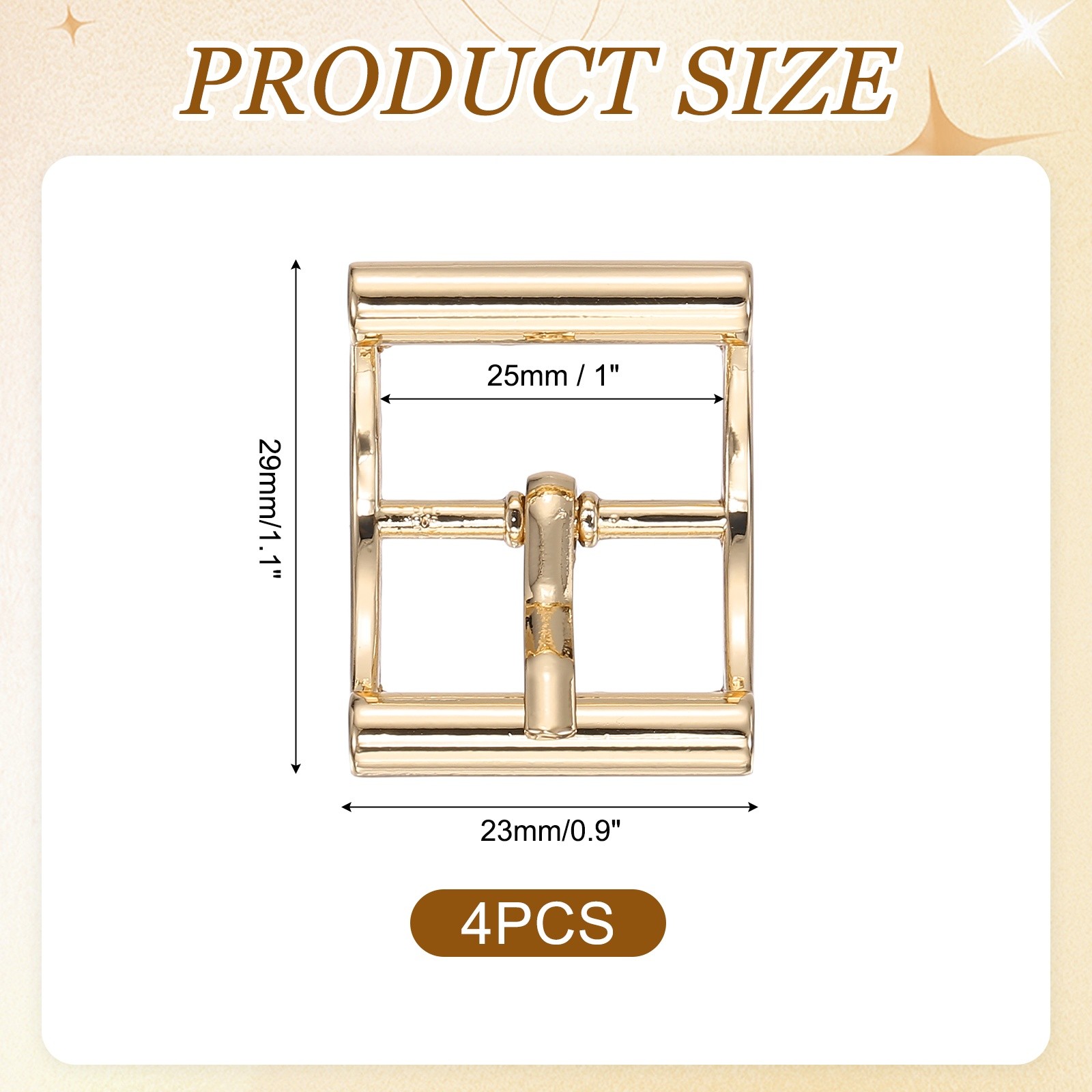 4Pcs Single Prong Belt Buckle 0.75&Prime; ID Curved Bow Buckle for Shoes, Light Gold