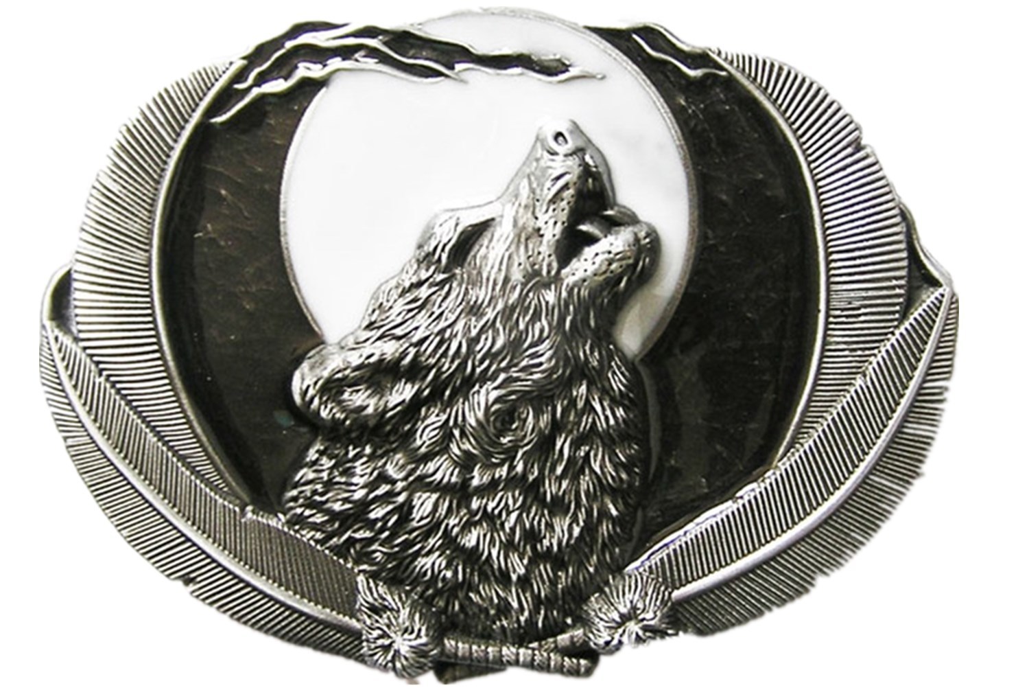 Enamel Animal Moon Wildlife Shout Wolf Oval Western Belt Buckle