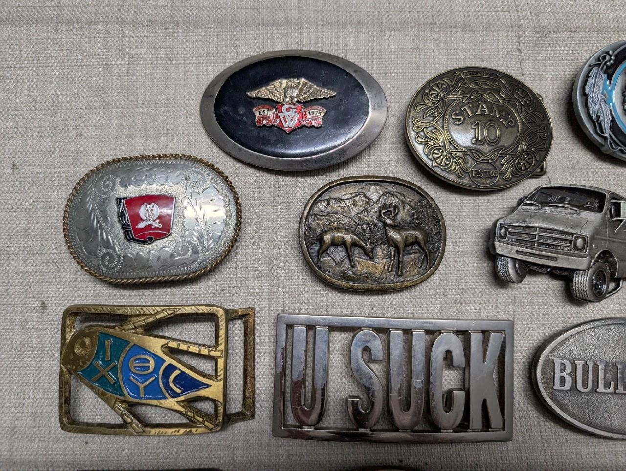 vintage LOT OF 19 belt buckles WESTERN brass cowboy 1970s-1980&rsquo;s