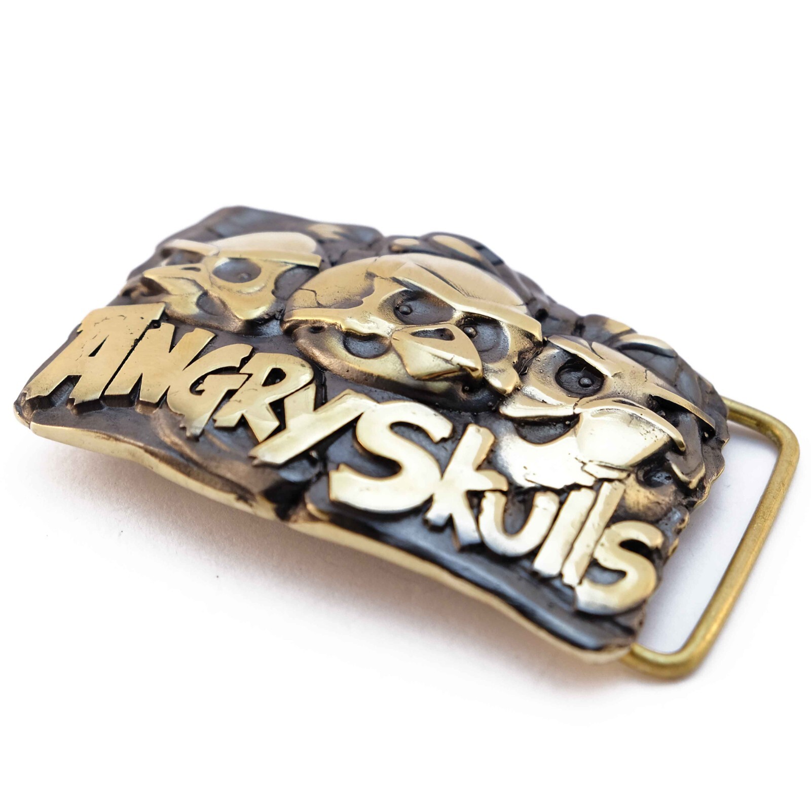 Belt buckle Angry Skulls, Solid brass handmade belt buckle with birds skulls