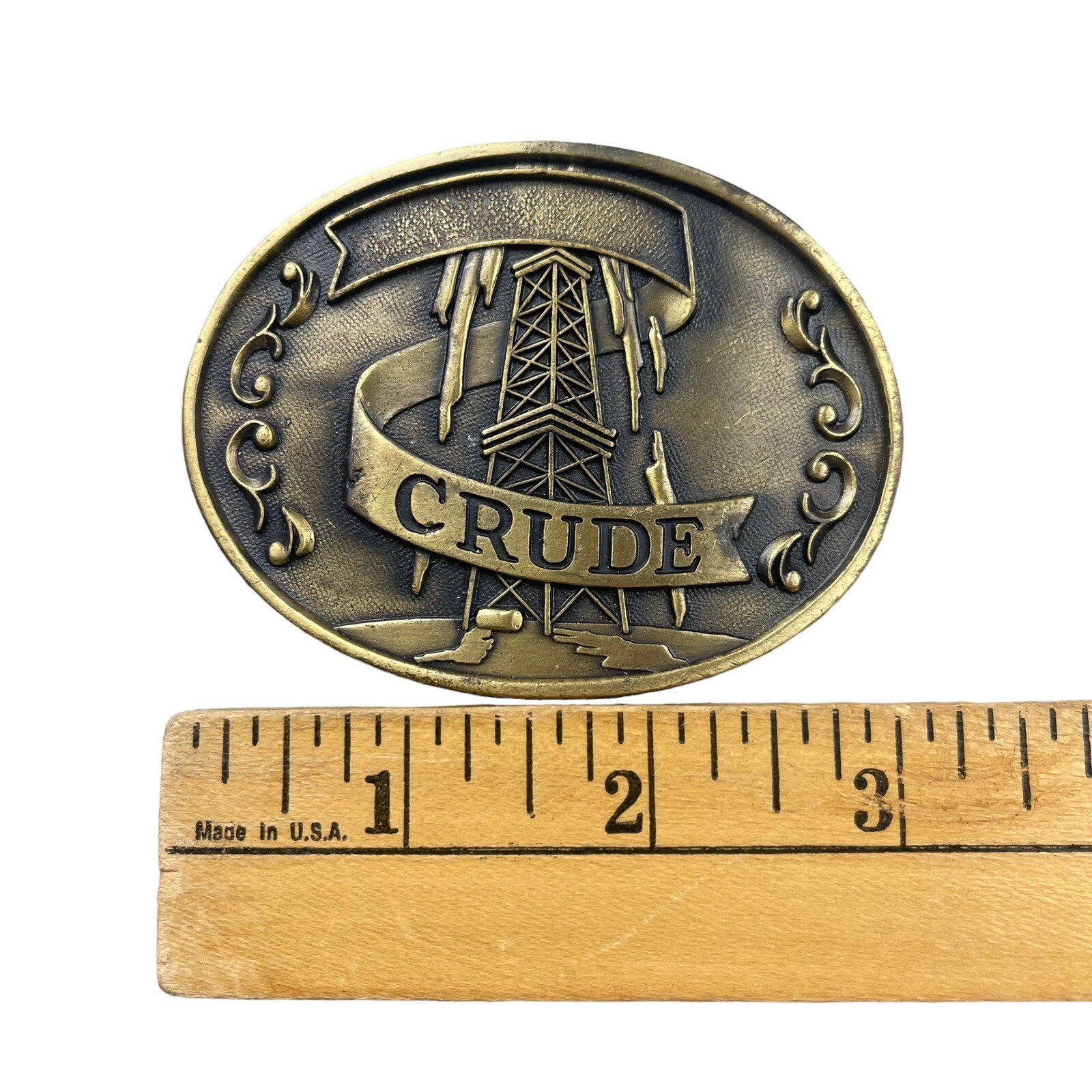 Crude Oil Vintage Brass Belt Buckle Gold
