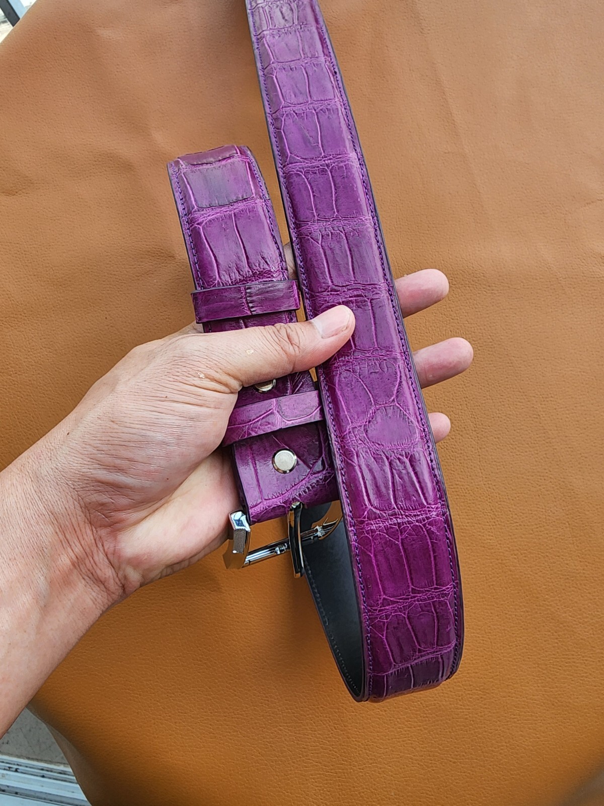 3.8CM Purple 100% Luxury Genuine Leather Skin Mens Belt Buckle-customize