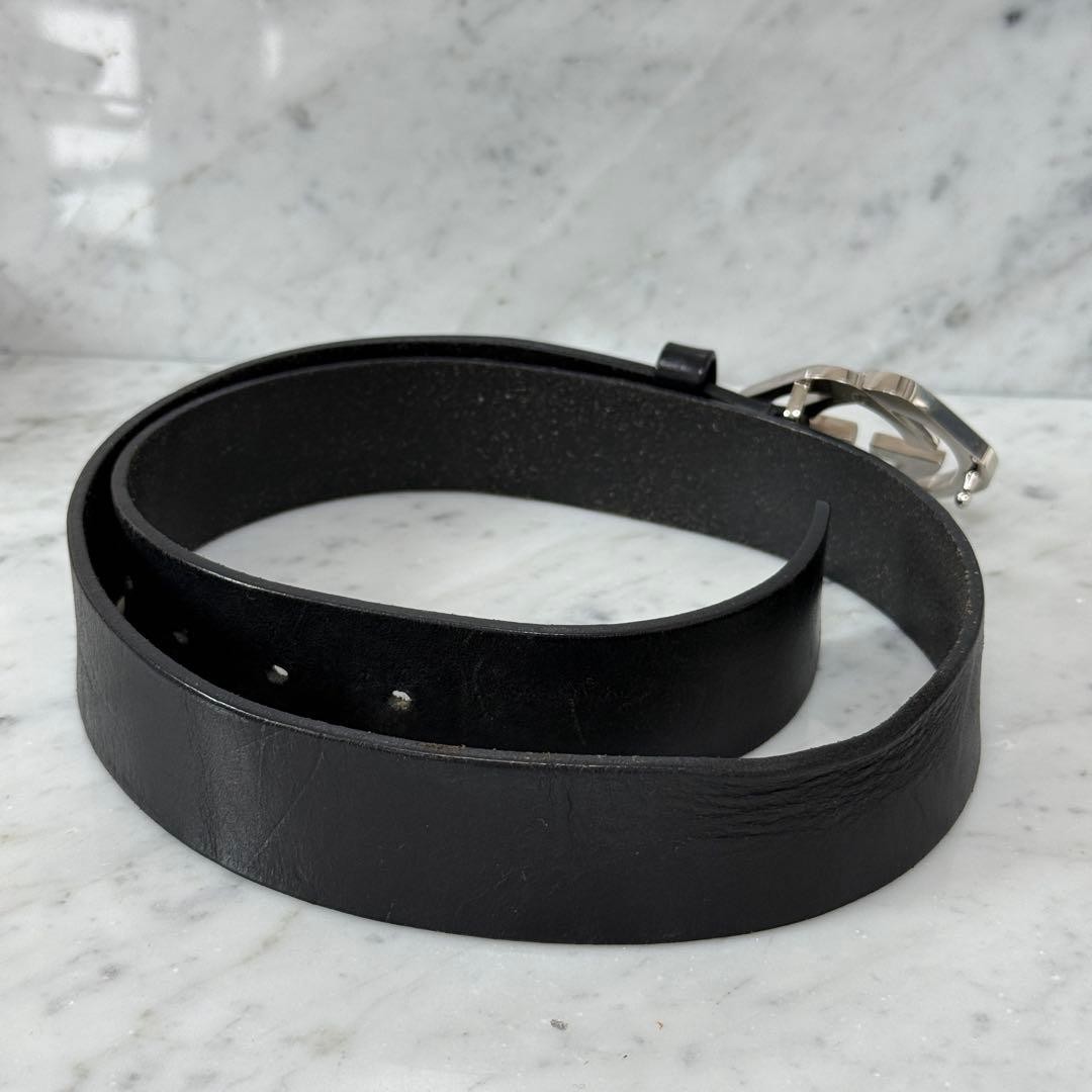 GUCCI Pre-Owned Interlocking Leather Belt Black Silver