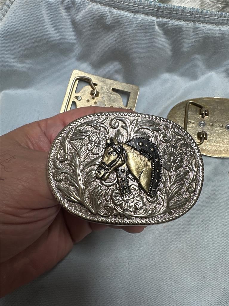 Five Vintage Horse Belt Buckles