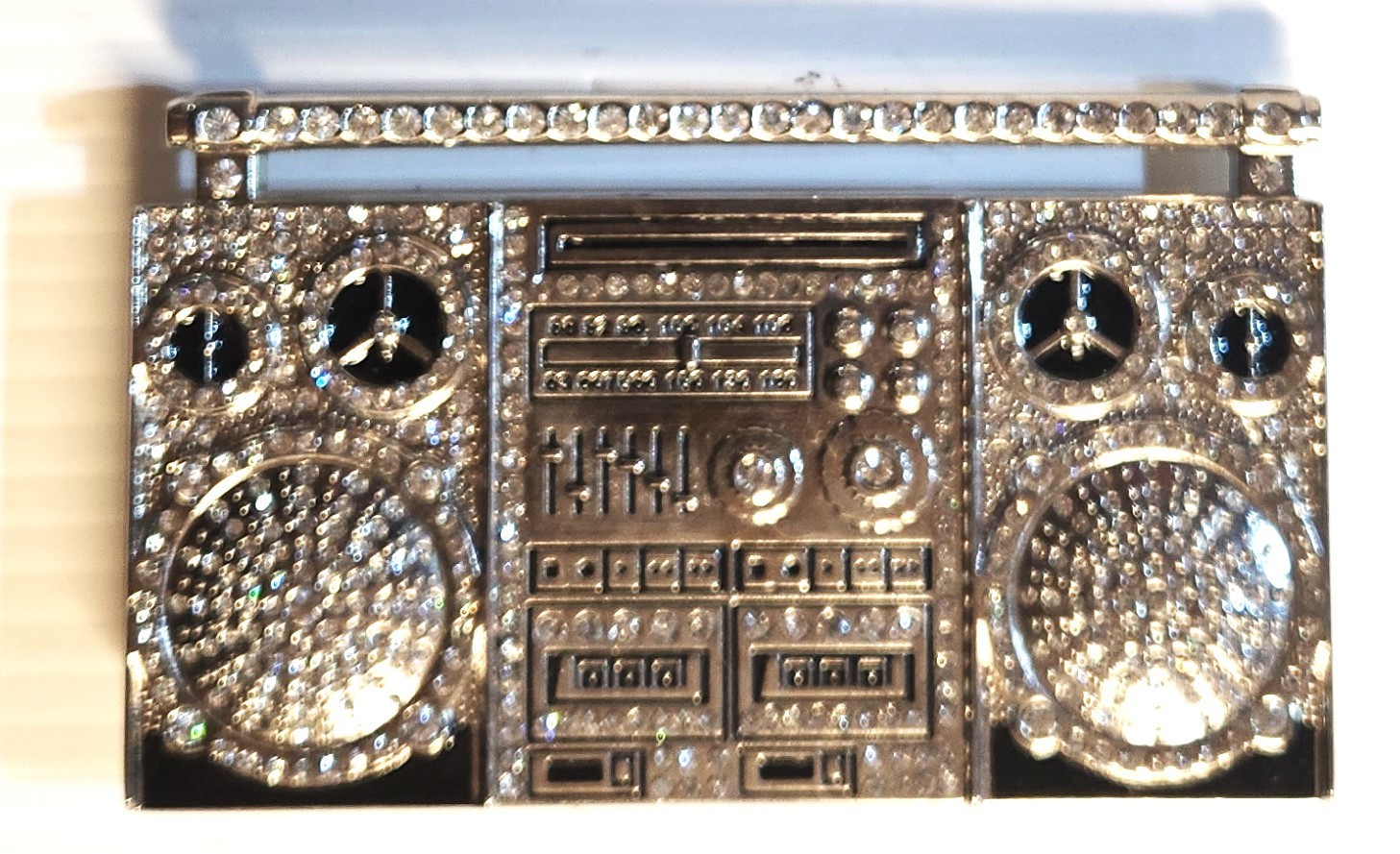Boom Box Stereo Old School Hip Hop Belt Buckle Blinged Silver Cassette Rock Men
