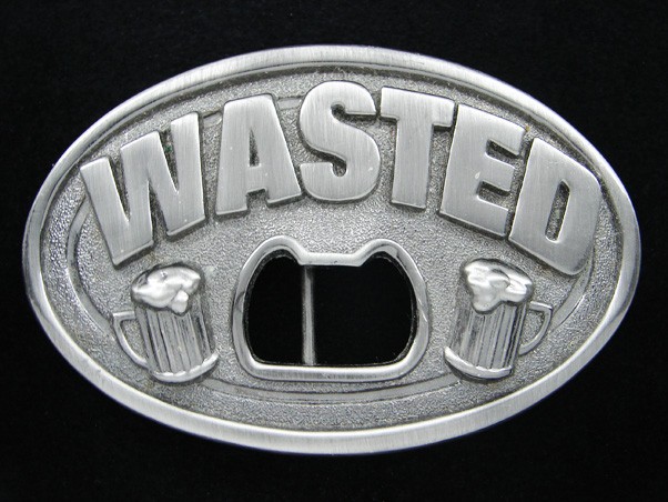 RI05104 REALLY COOL **WASTED** BOTTLE OPENER FUNNY PEWTER BELT BUCKLE