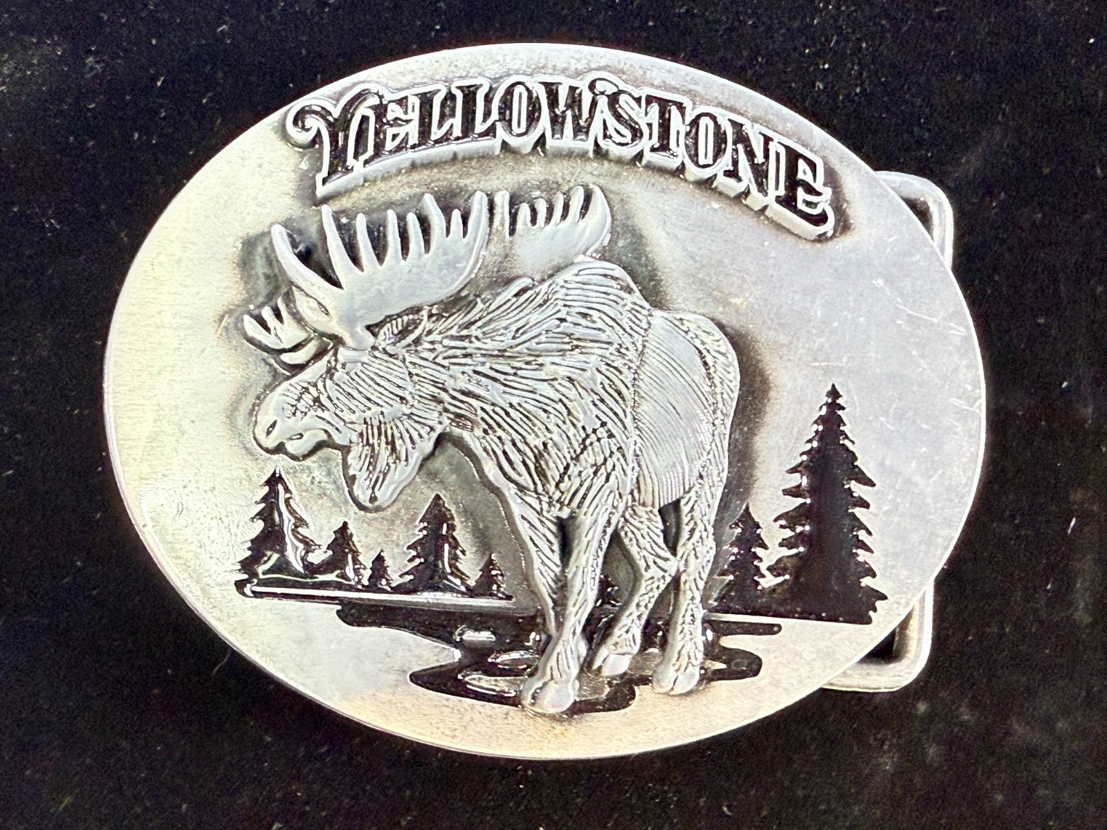 YELLOWSTONE National Park Moose Elk Wildlife Scene Silver Color Belt Buckle