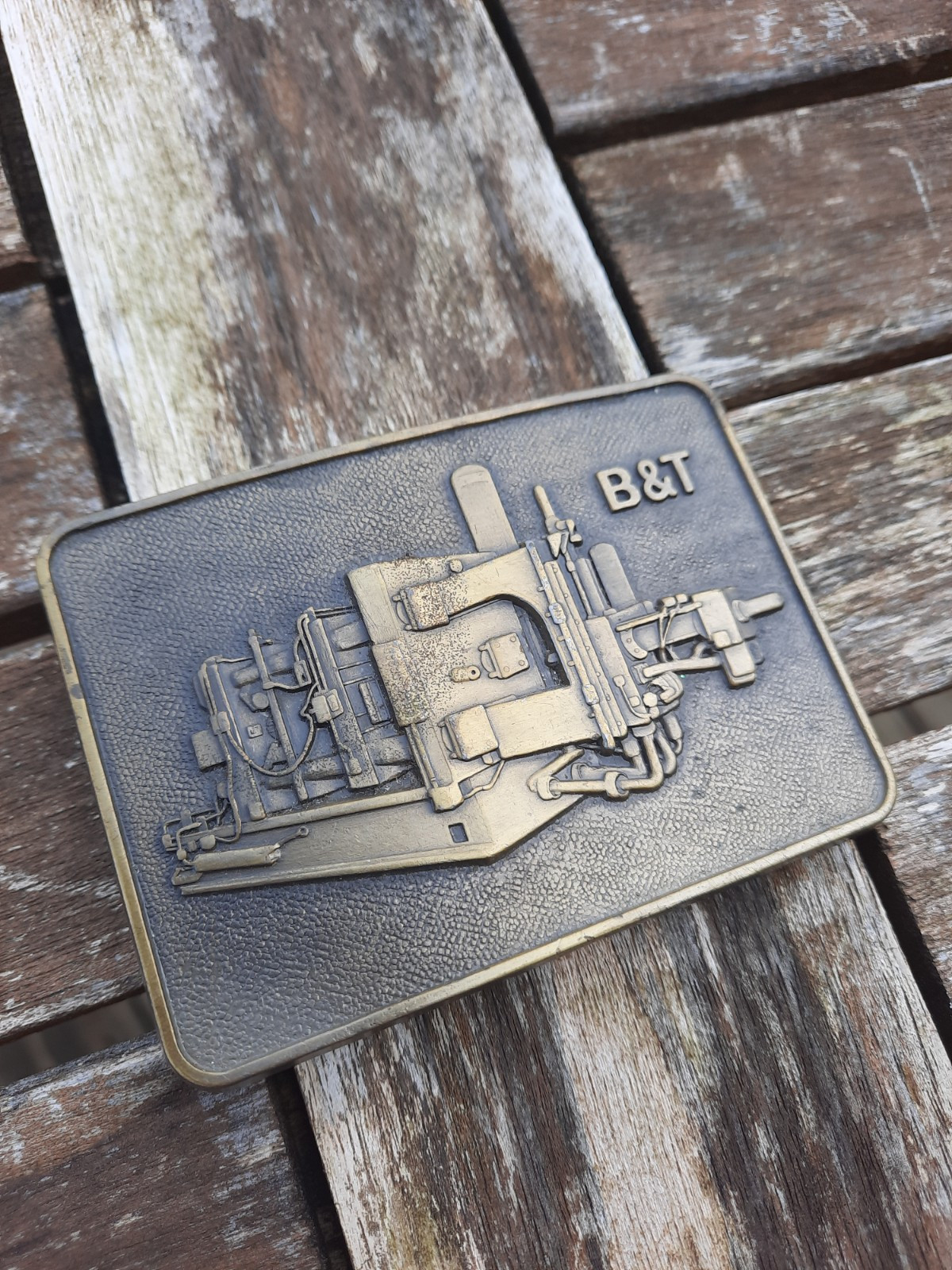 Vtg B&T Rectangular Belt Buckle Brass Stamp Cold Chamber Die Casting Machine