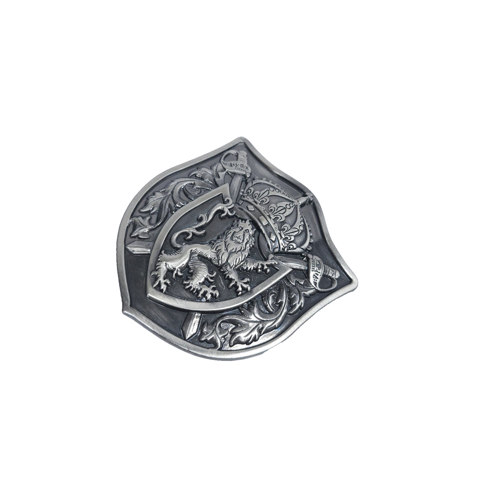 Heraldic Lion Coat Of Arms Belt Buckle Silver Tone Medieval Knight Crown Crest