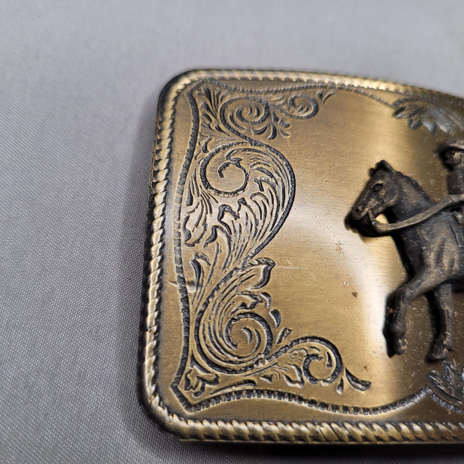 Horseback Rider Belt Buckle Mens One Size Gold Western Floral Cowboy Rectangular