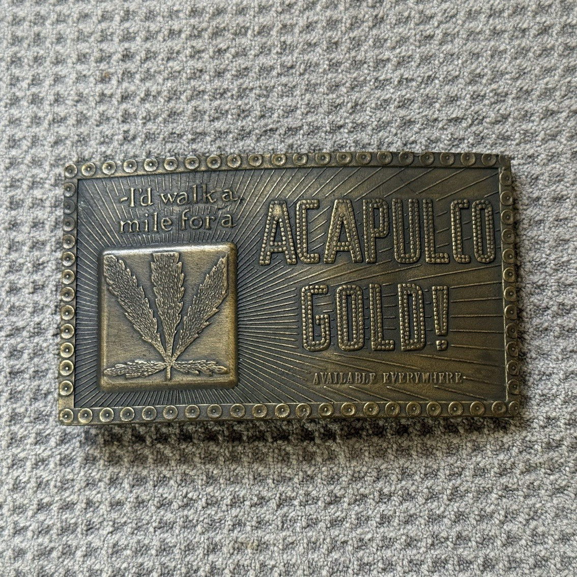 Vintage Indiana Metal Craft Acapulco Gold Belt Buckle Cannabis Marijuana Weed