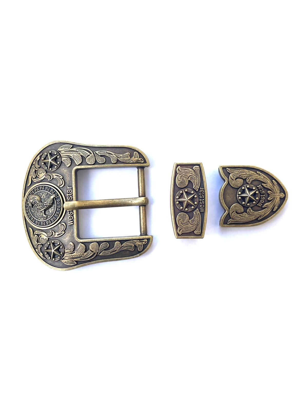 Western Buckle Set 3 Piece Rooster Buckle Star Buckle Hebilla Vaquero Gallo 1.5