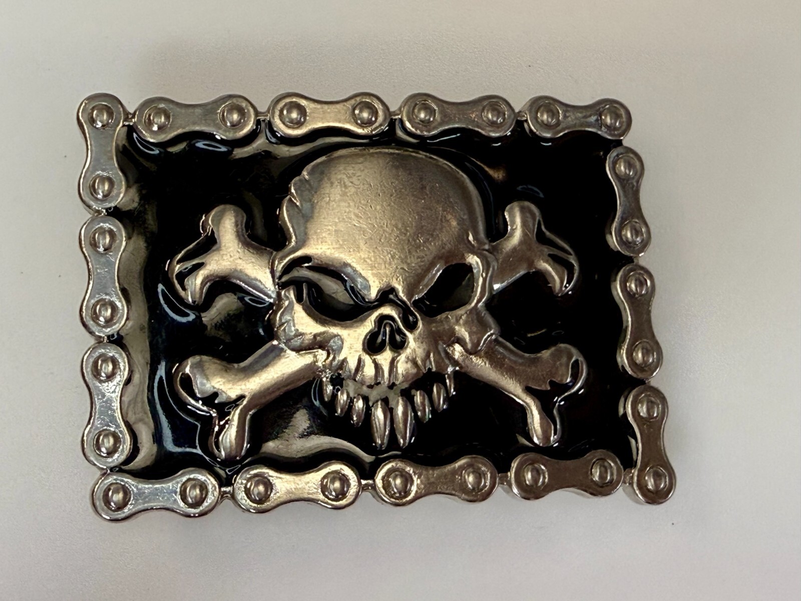 Skull & Crossbones Biker Chain Boarder FAST Halloween Vintage Belt Buckle