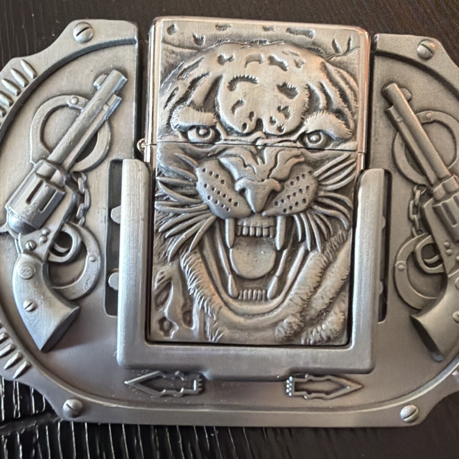 Tiger Guns Western Cowboy Lighter Belt Buckle